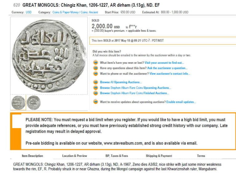 Great Mongols, AR dirham, Chingiz Khan, Ghazna, RARE