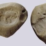 Iranian Huns. Clay sealing with Brahmi inscription
