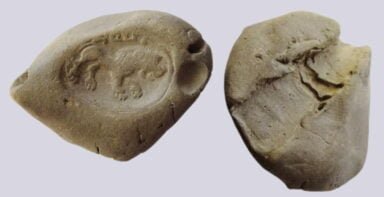 Iranian Huns. Clay sealing with Brahmi inscription