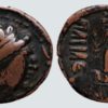 YüehChi / Kushans, AE tetradrachm, Heliokles’ imitation