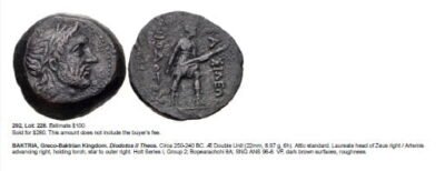 Bactrian Greeks, AE double unit, Diodotos II Theos