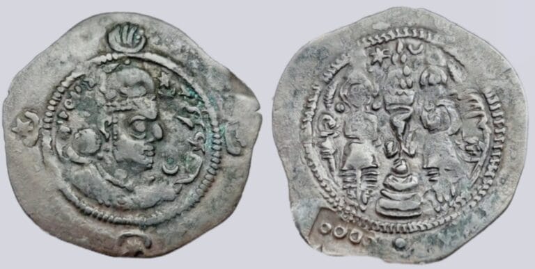 Yabghu of Tokharestan, AR drachm, "Hormazd IV" imitation, "φορο"