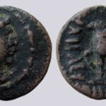 YüehChi / Kushans, AE drachm, Heliokles' imitation