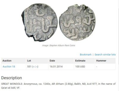 Great Mongols, AE dirham, temp. Chingiz Khan, Balkh