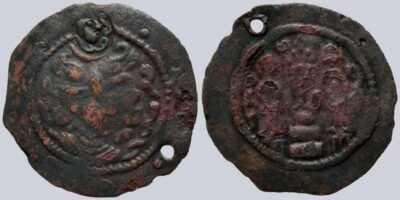 Western Turks, AE unit, Peroz-imitation with countermark