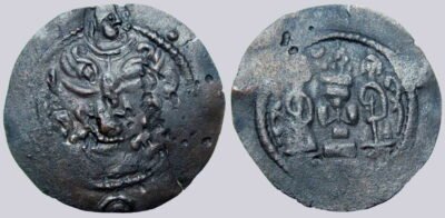 Western Turks, AE unit, Peroz-imitation with countermark