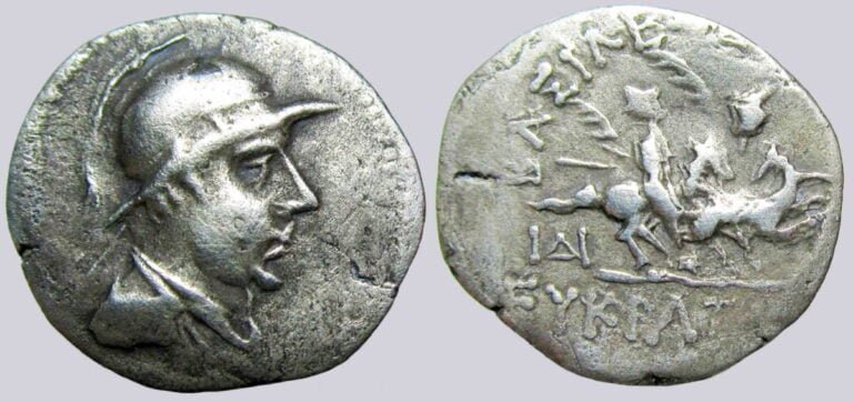 Bactrian Greeks, AR drachm, Eukratides I (175-145BC)