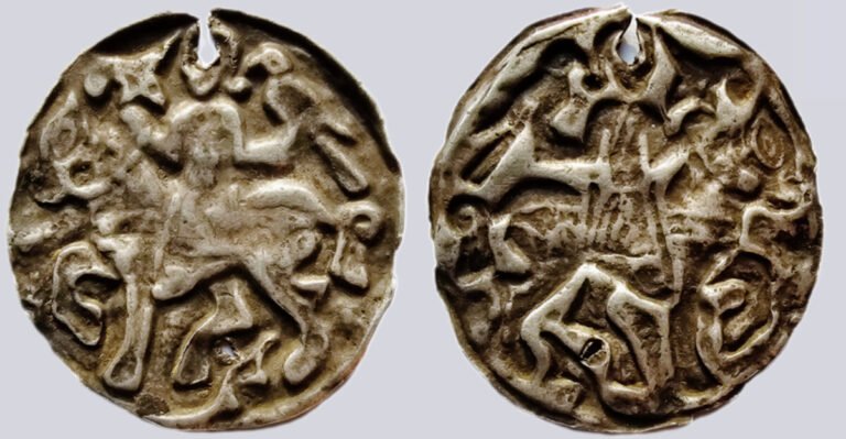 Islamic AR bracteate. Central Asian Horseman