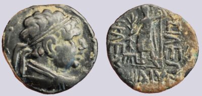 YüehChi / Kushans, AE didrachm, Heliokles' imitation