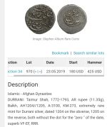 Durrani, AR rupee, Timur Shah, Balkh, 1201AH - Image 2