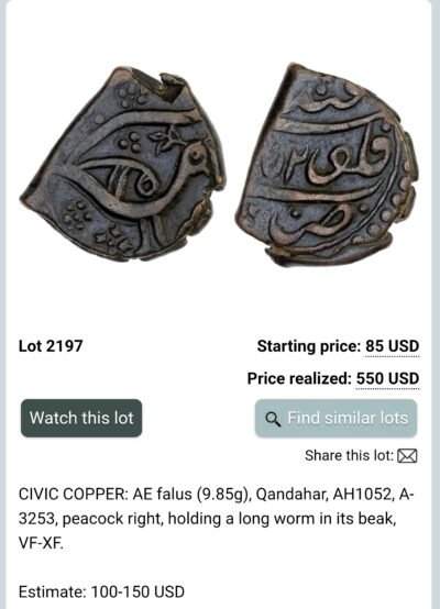 Afghan Civic Copper, AE fulus, Qandahar, 1072AH