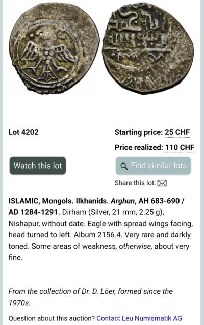 Ilkhans, AR dirham, Arghun, Nishapur
