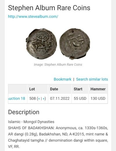 Chaghatayid, AR dangi, anonymous, Badakhshan