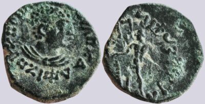Kushans, AE tetradrachm, Kujula Kadphises